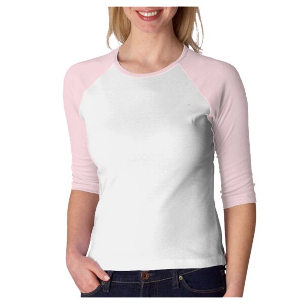 B2000 Ladies’ Baby-Rib 3/4-Sleeve Contrast Raglan Cotton Tee Thumbnail